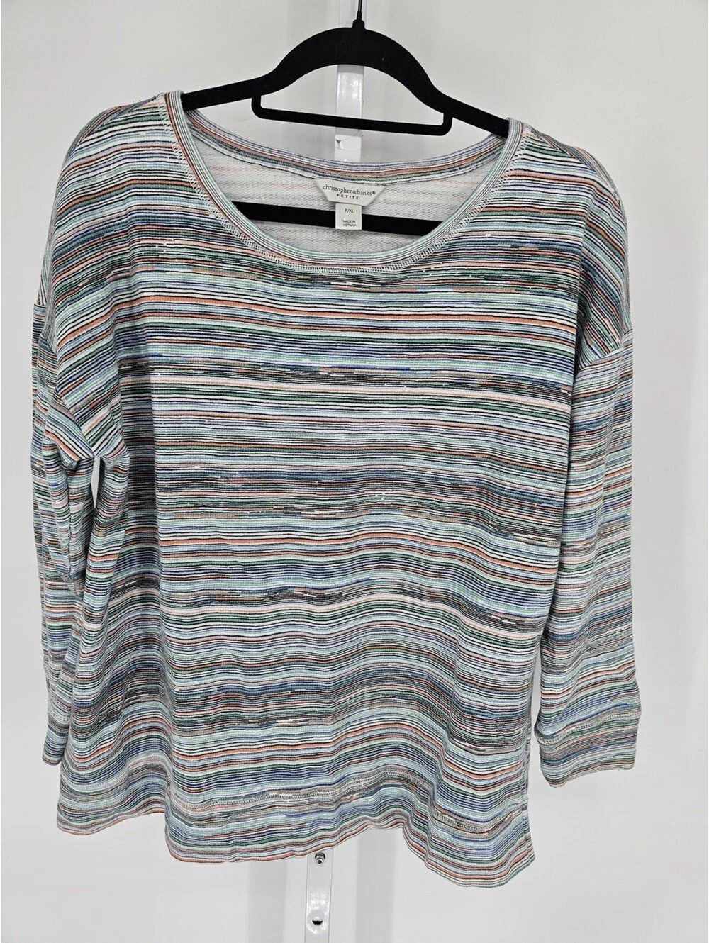 Christopher & Banks Womens Sz PXL Petite Long Sleeve T Shirt Colorful Striped